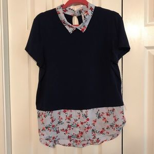 Elle Navy Flowered Blouse